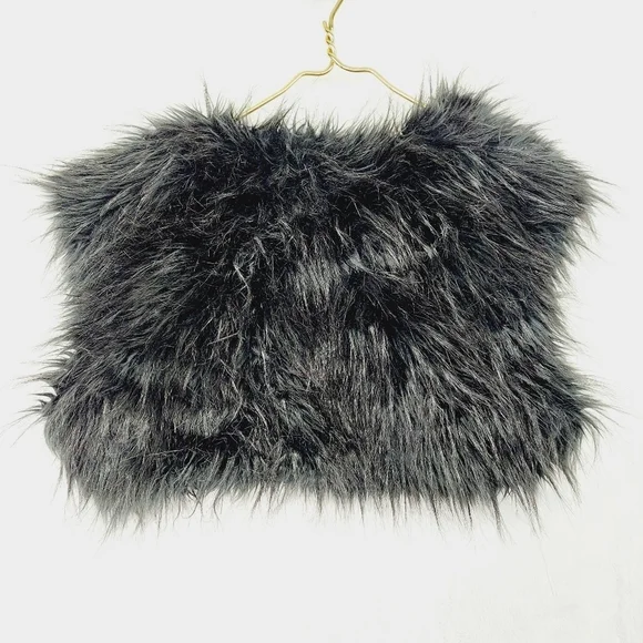 BB Dakota Cruz Black Faux Fur Overcoat Soft Chick Crop Vest P2858 - Picture 3 of 6
